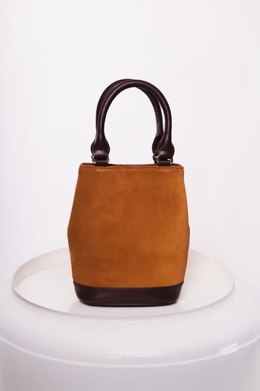 Cartera "Siena" – Gamuza camel con cuero café  OFF 10% SALE